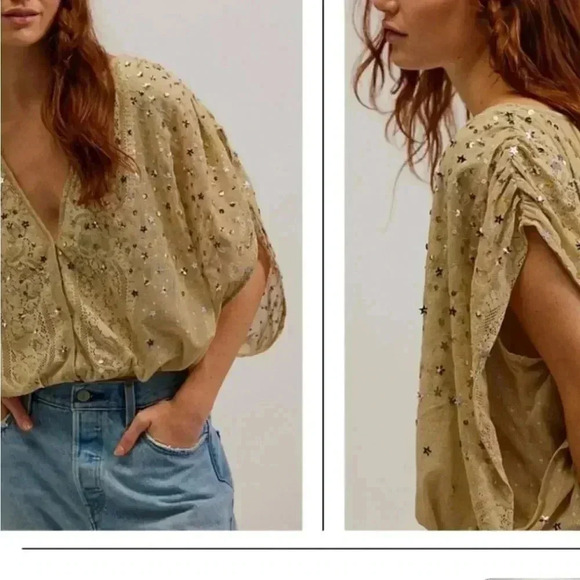 Free People Intimately Bodysuit Mesh Sequins Stars Sleevesless S - Picture 9 of 9